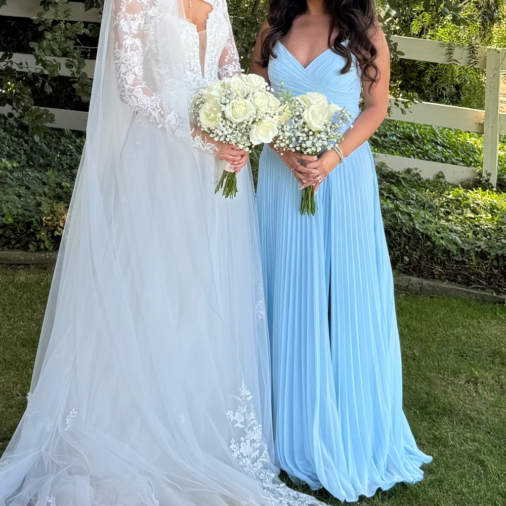 Azazie Vini Pleated Chiffon Dress in Sky Blue